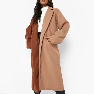 Petite Tonal Colourblock Wool Look Long Coat